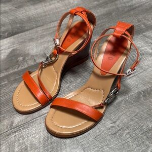 Pazzo Leather Burnt Orange Wedged Sandals